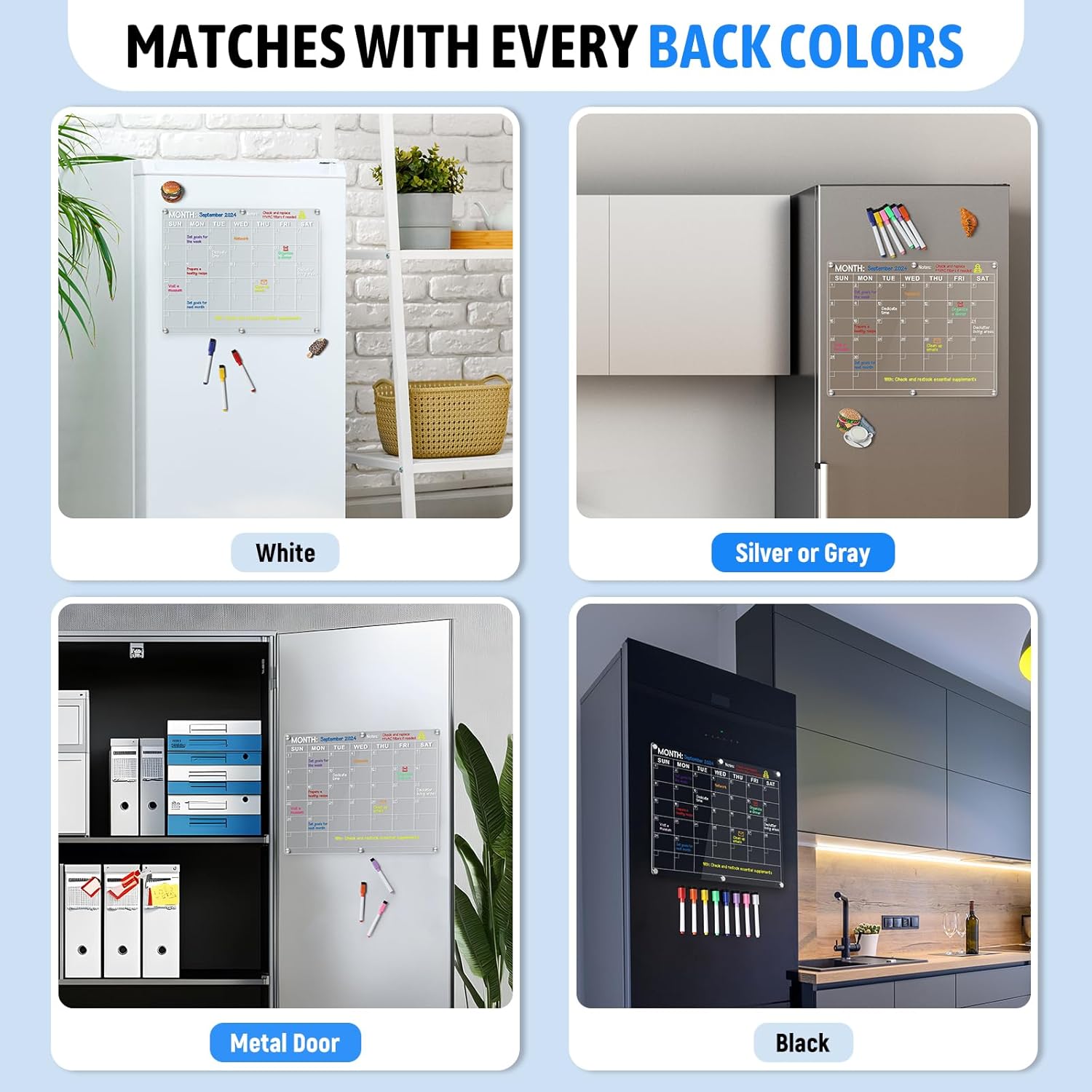 Acrylic Fridge Calendar, Magnetic Monthly Planner with 8 Color Markers, Clear Dry Erase Board for Events/Meetings/Shopping Lists - 14.5 * 11.5'' — image 6