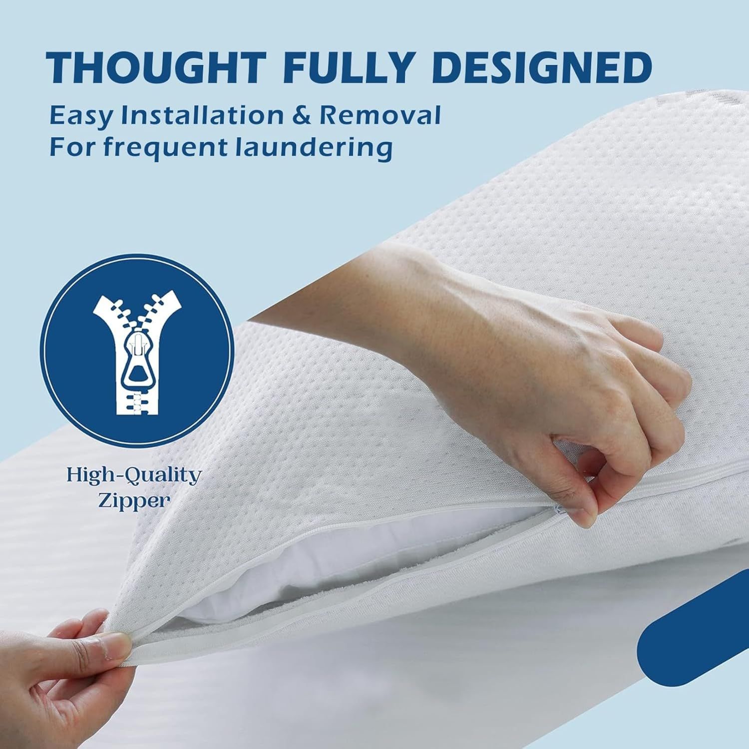 Waterproof Bamboo Pillow Protector Cover,100% Bug Water Proof Zippered Pillow Cases Body Size (1 Pack, White,50cm x 150cm) — image 4