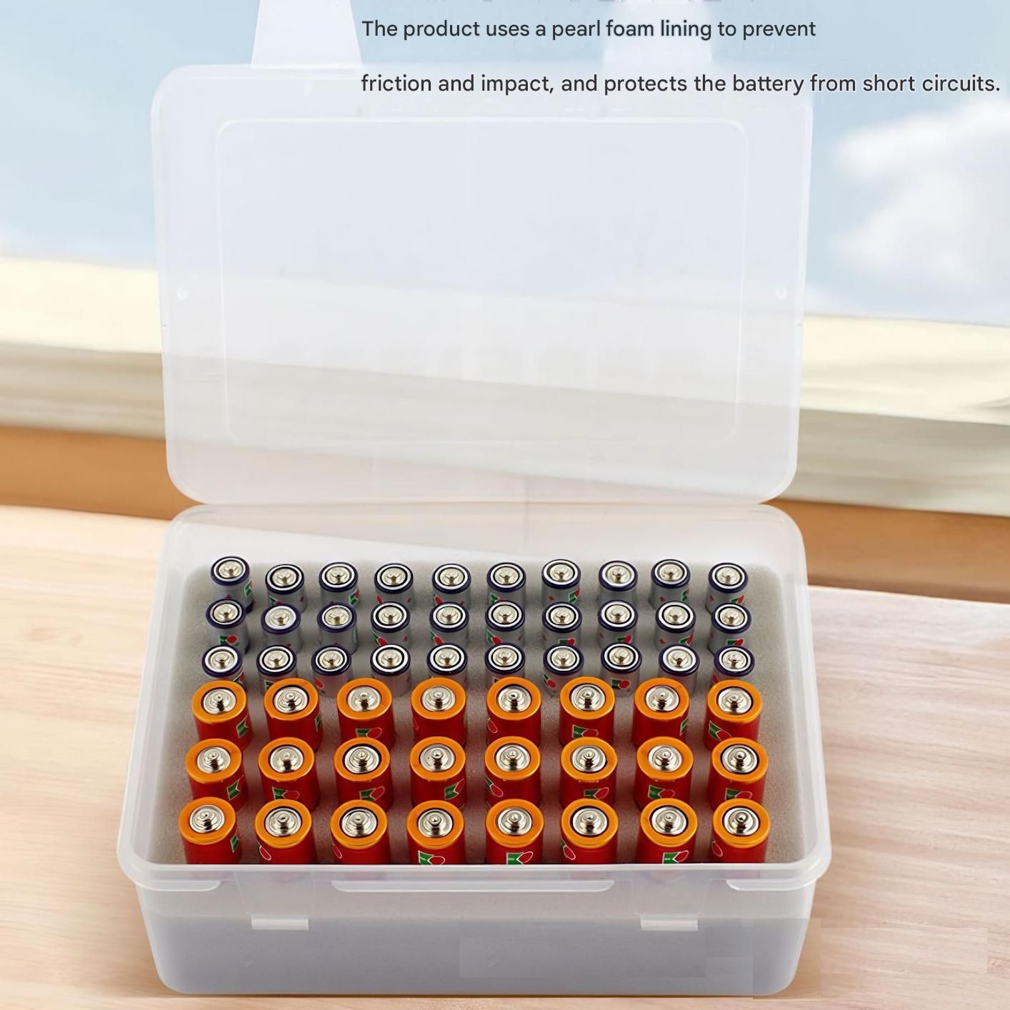 Grey AA/AAA Battery Storage Case 24 AA + 30 AAA Capacity Durable PP Organizer Box with Removable Foam Dustproof Portable Protective Battery Holder โ image 3