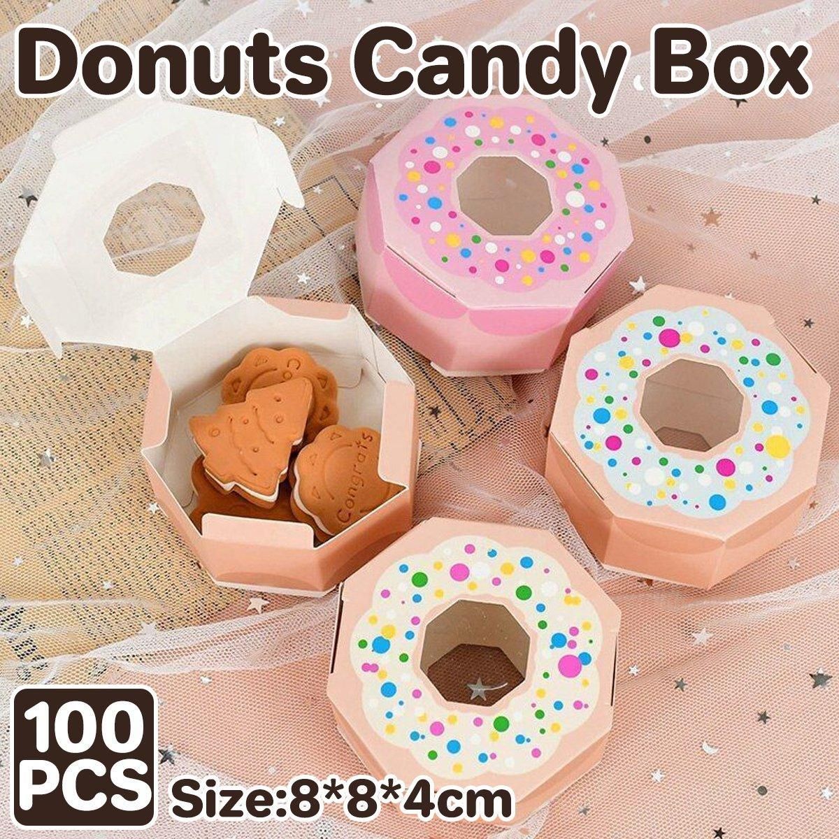 100pcs Wedding Candy Boxes Gift Packaging Doughnut Biscuit Box Paper Party Favor - Pink — image 2