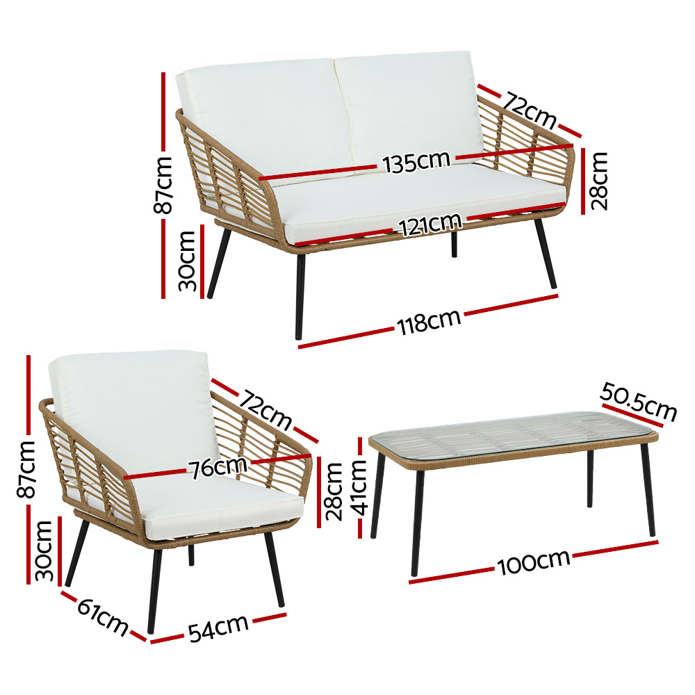 Gardeon 4-Piece Outdoor Sofa Set Rattan Lounge Setting Table Chairs โ image 2