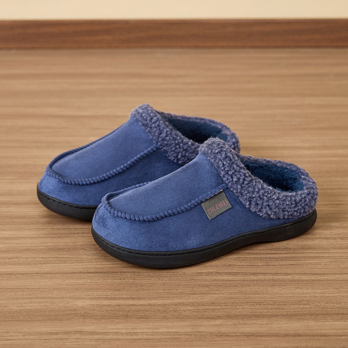 Men's Suede Slippers with Fleece Trim - Gray - Size 12(AU12/EU45) โ image 3