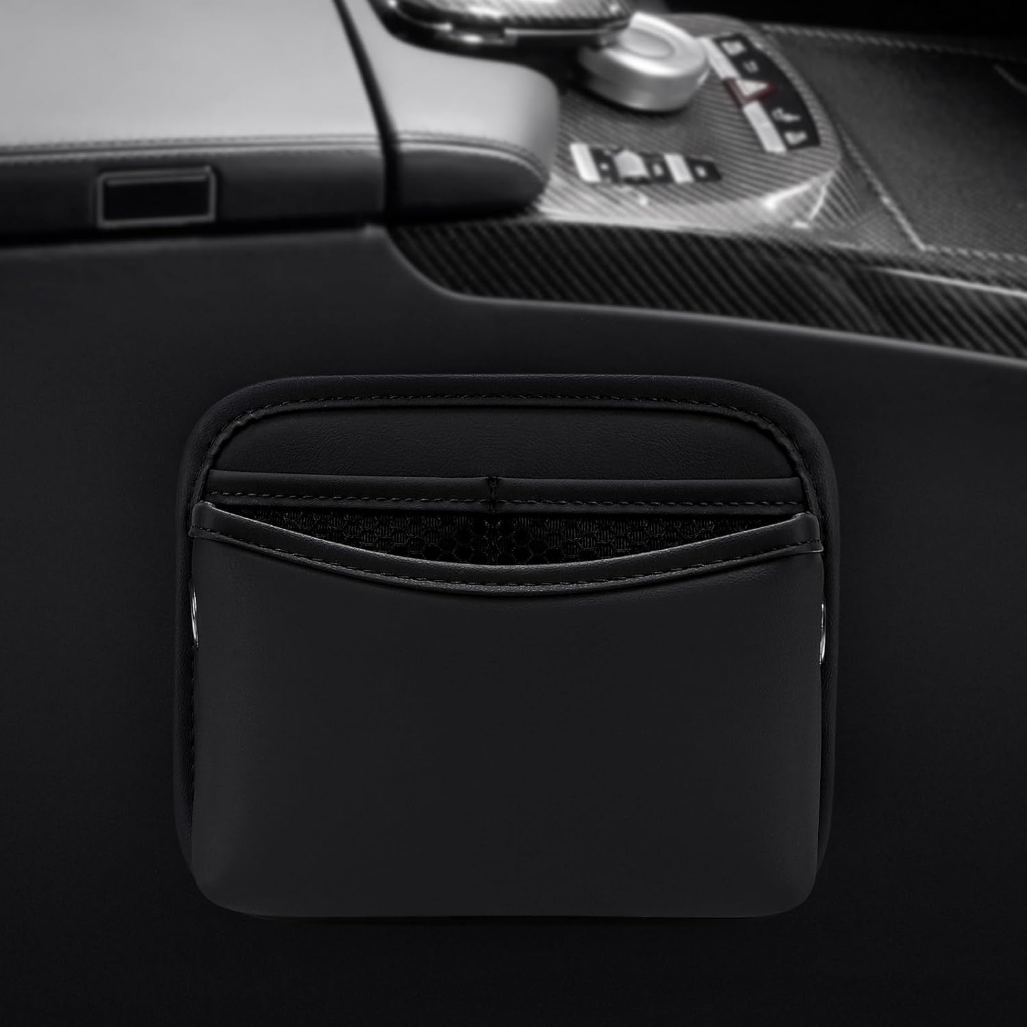 Car Seat Side Pocket Organizer, PU Leather Pouch Bag for Car Seat, Door, Window, Console, Registration Wallet Cards Trash Phone Sunglasses Holder Pocket for — image 5
