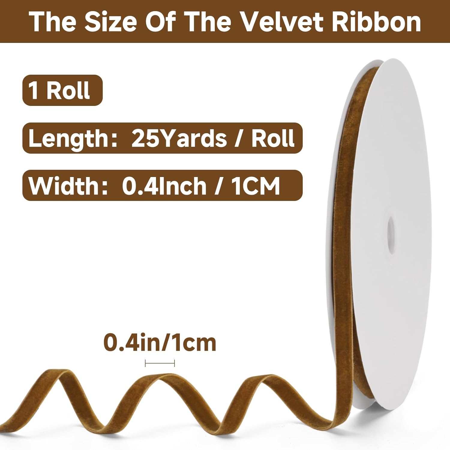 25Yard Velvet Ribbon - 3/8Inch Double Sided Brown Velvet Ribbon Vintage Wreath Christmas Tree Ribbons for Hair Gift Wrapping Bow Making Crafts Flower Bouquet — image 2