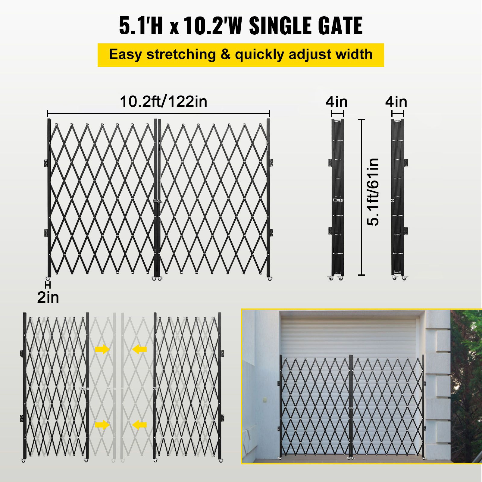 Double Folding Security Gate Folding Door Gate 5.1' H x 10.2' W Scissor Gate โ image 3