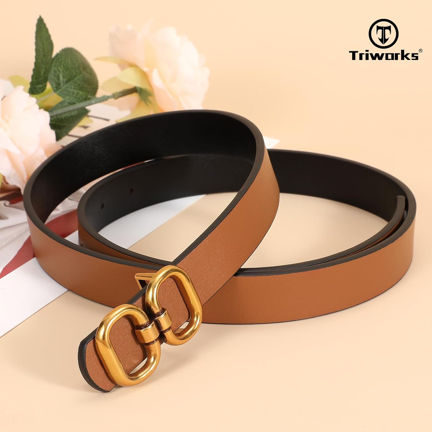 Reversible Leather Belt for Women with Gold Buckle Ladies Leather Belt for Jeans Pants โ image 3