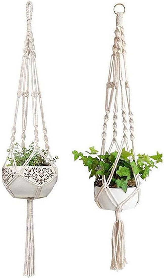 Macrame Plant Hangers 2 Pack, Handmade Natural Cotton Rope Hanging Planters for Indoor Plants, Odorless Not-Rotten Durable for Hanging Planter Indoor Outdoor
