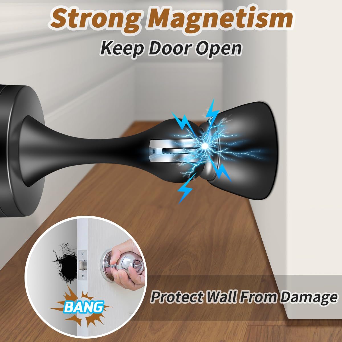 Magnetic Door Stops, Door Stopper Stainless Steel Magnetic Doorstop Brushed Satin Nickel, Black Wall Floor Mounted Door Holder — image 2