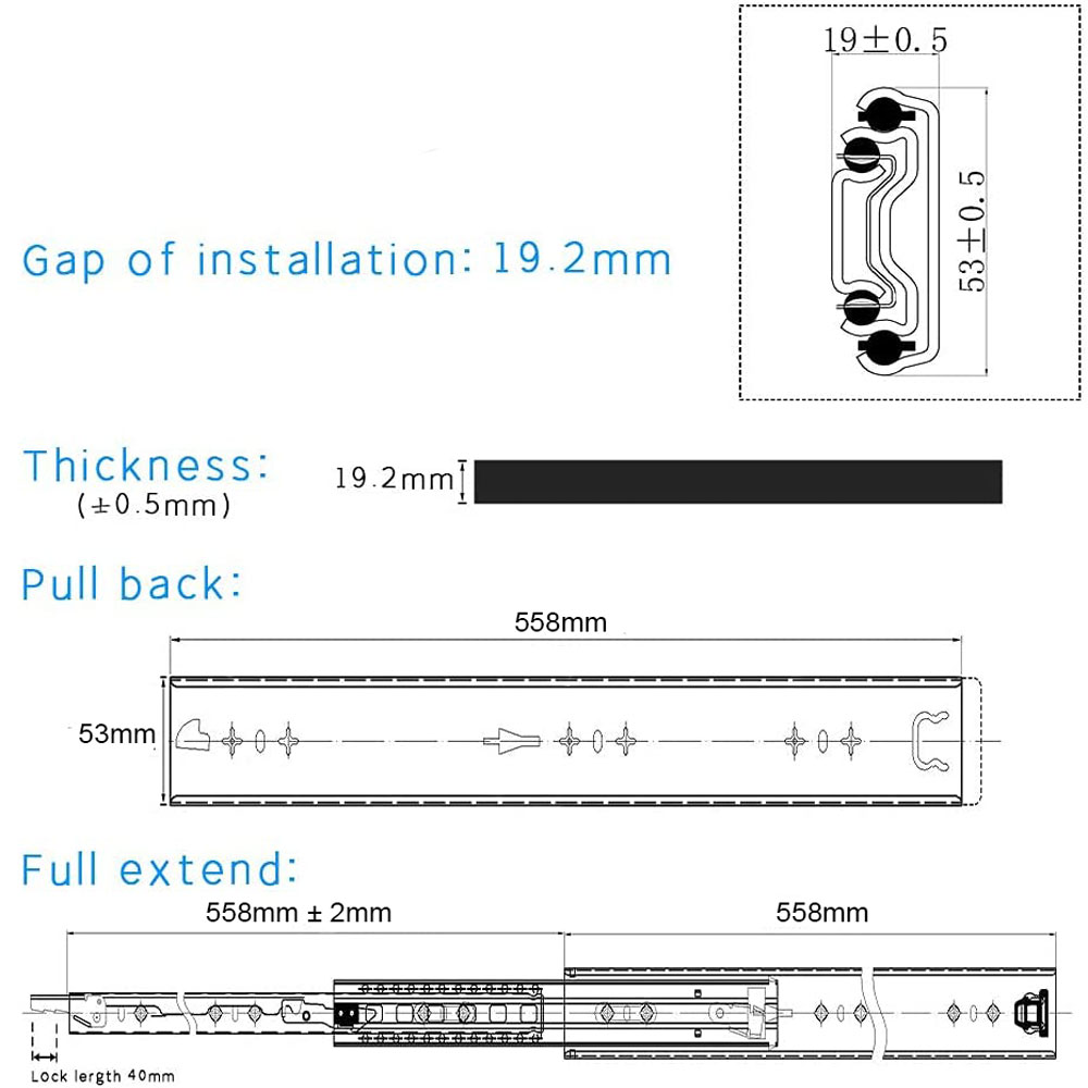 22in Pair 150KG Heavy Duty Drawer Slides Rails Runners Locking Ball Bearing โ image 3
