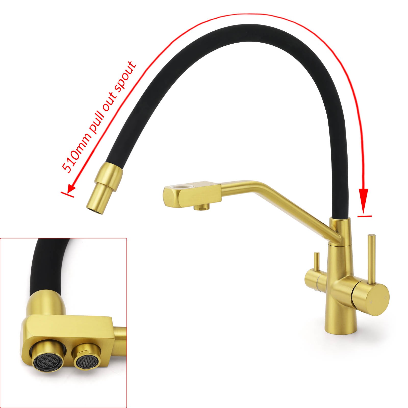 WELS Brushed Gold 3-Way Pure Drink Water Kitchen Mixer Sink Tap Pull Out Spout — image 6