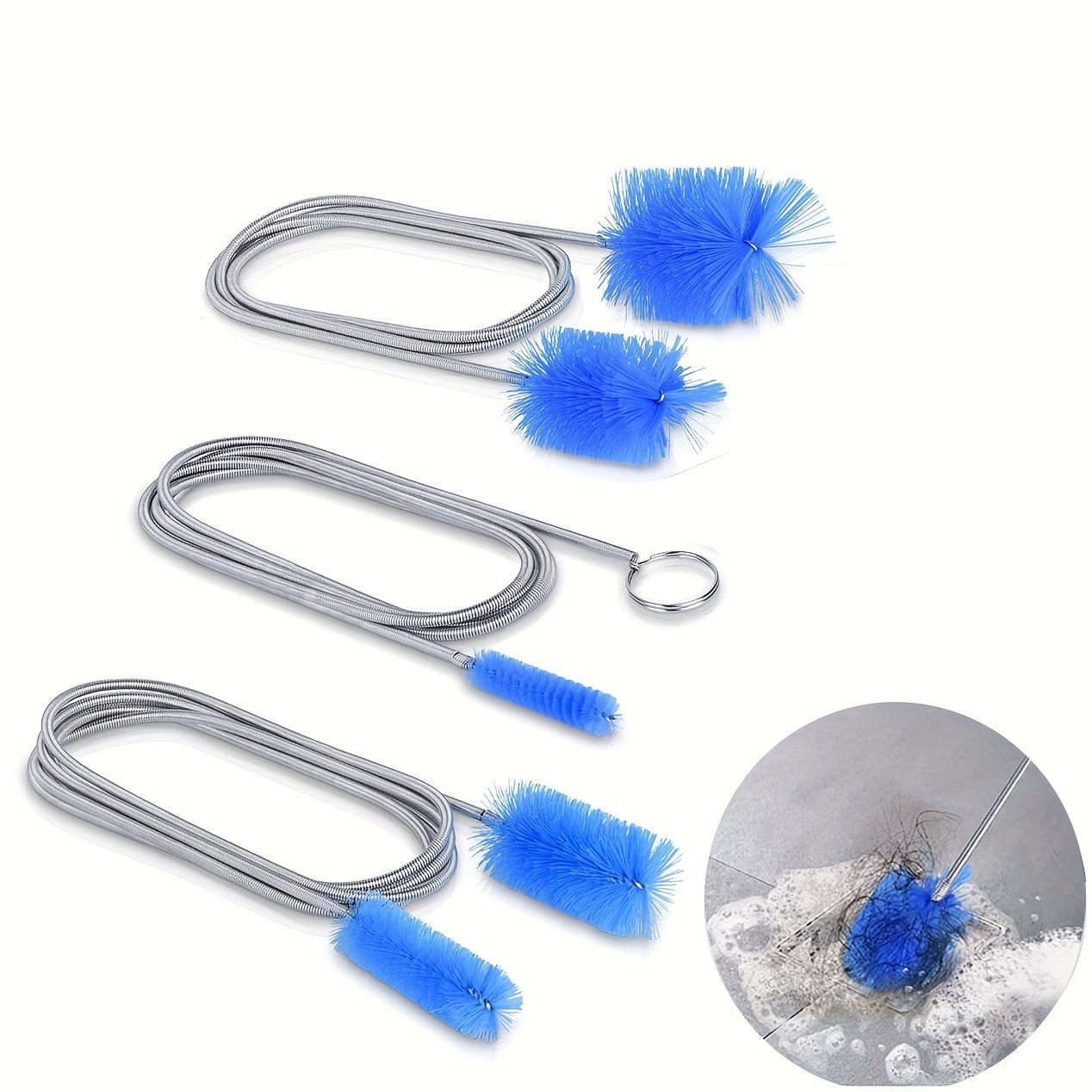 [Drainage Brush Set] Flexible long drainage brush 3pcs set with double-head and stainless steel pipe cleaning brush, suitable for kitchen, sink and pipe — image 2