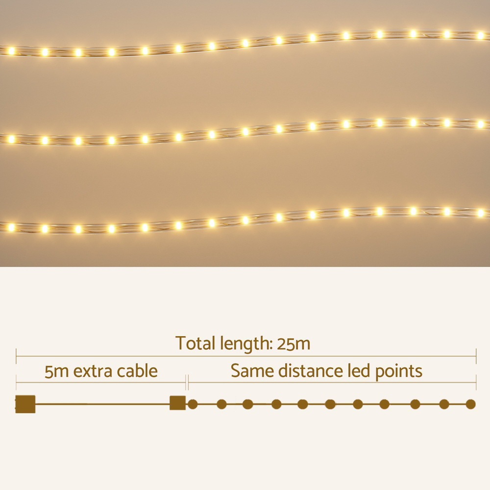Jingle Jollys 20M Christmas Lights String Rope Light Decorations 600 LED Warm — image 2