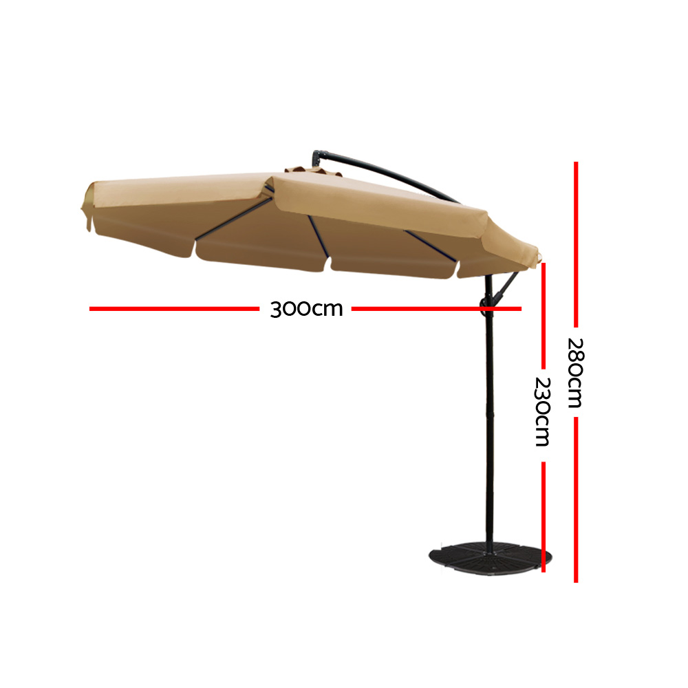 Instahut 3m Outdoor Umbrella Cantilever Garden Beach Patio Beige — image 2