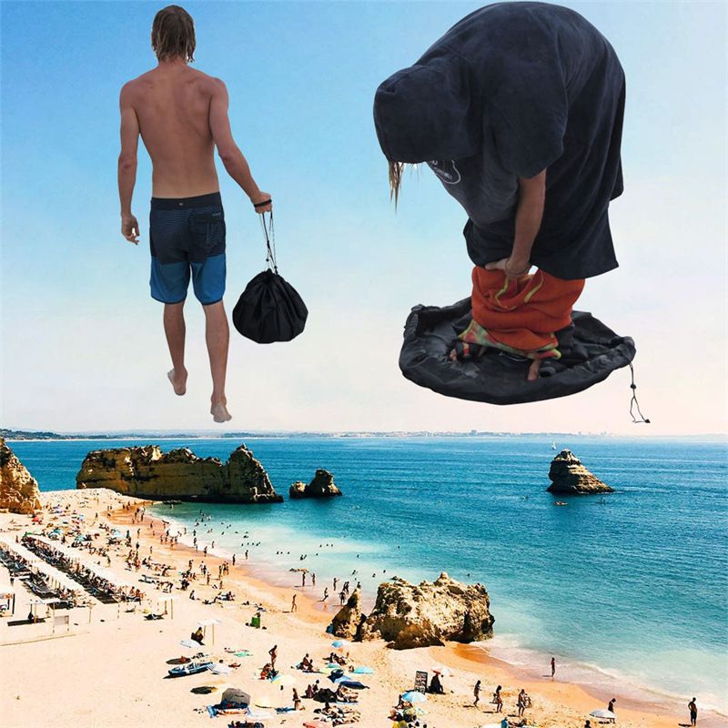 3-Piece Black Waterproof Drawstring Storage Bag and Changing Ground Mat Set for Wet Clothes – Swimwear Raincoat Storage Pouch, Dia 50CM & 90CM & 130CM, Outdoor — image 3