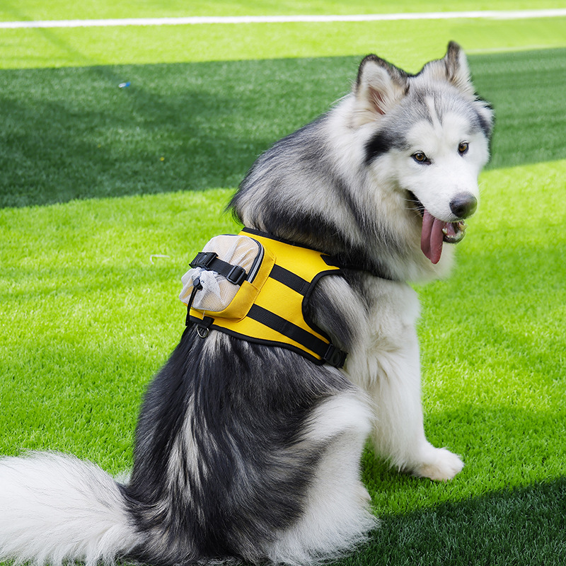 Size L Black and Yellow Ultimate Dog Harness Vest with Backpack - Padded, Reflective & Adjustable for Medium to Large Breeds