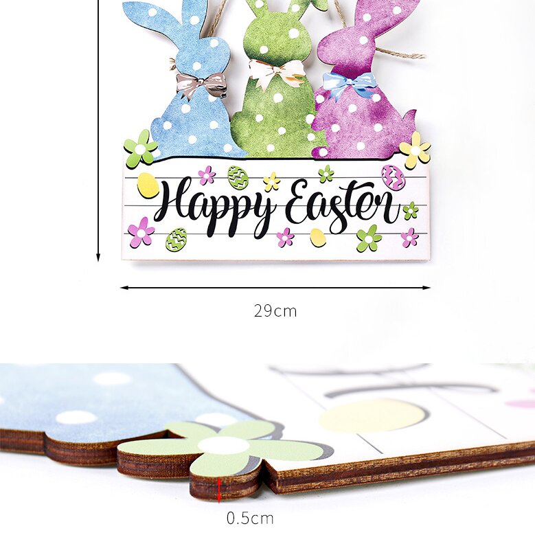 Colorful 2-Pack Easter Bunny Wooden Sign – Colorful Wooden Hanging Decor with "Happy Easter" Text, Spring Door or Wall Decoration for Home and Party — image 4