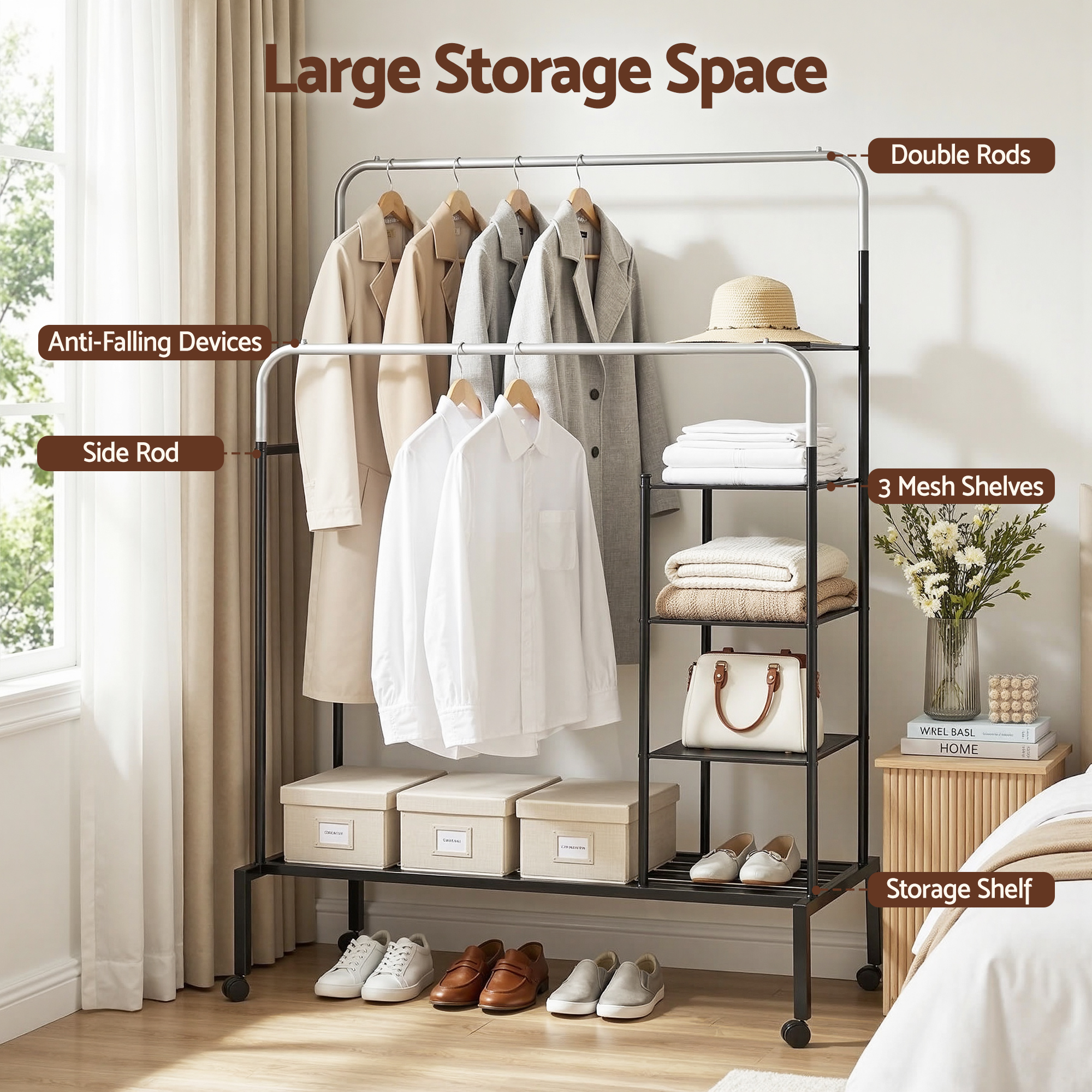 Artiss Clothes Rack Double Rod Airer Rail Coat Stand Hanger Storage Shelf โ image 5