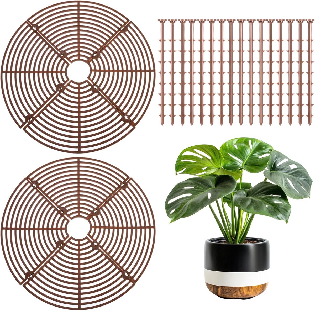 2 pieces - plant pot cover - 30 cm - Flowerpot grid - planter cover set - plantpot grid bottom protectors - with 16 posts - plant covers - for indoor