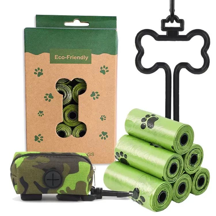 Eco-Friendly Pet Waste Bag Set with Bone-Shaped Carrier Hook and D-Ring Clip – Thick Leak-Proof Poop Bags for Outdoor Dog Walks, Hands-Free Convenience with