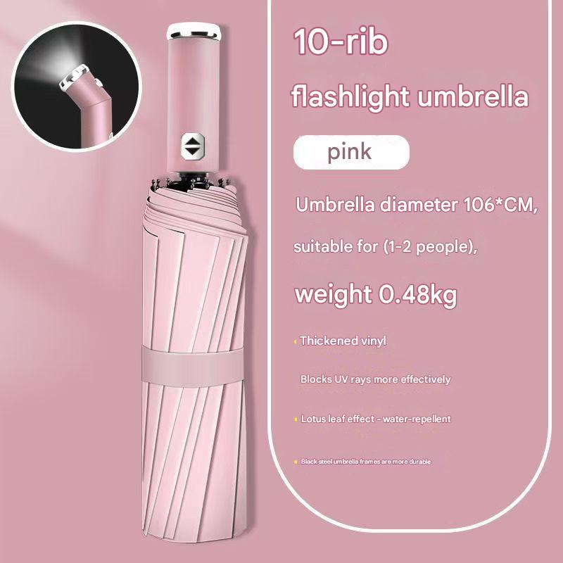 Pink Reinforced Black Coating Umbrella, featuring a 10-rib black steel frame for durability, approximately 106cm in diameter, lightweight and portable