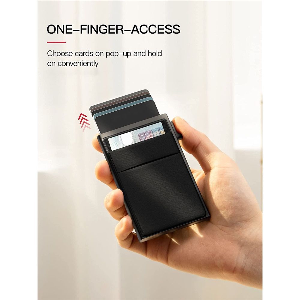 Small Slim Wallet aluminum alloy Business Card Holder for Men, Pop Up Minimalist Card Credit Wallet, RFID Blocking - Black(only one wallet) — image 4