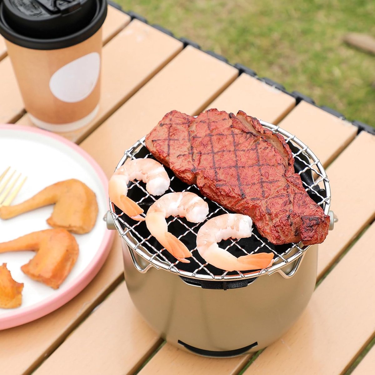 Grill - Portable Charcoal Grill - Mini Stainless Steel Charcoal Grill - Small Outdoor Grill - Suitable for Camping, Backyard BBQs, RVs and Picnics (Green) — image 6