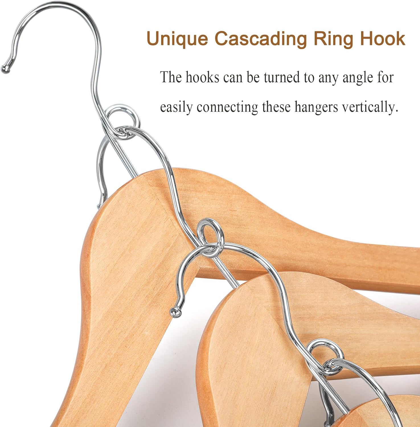 TOPIA HANGER Wooden Hangers 30 Pack, Space Saving Coat Hanger with 360° Swivel Cascading Ring Hook, Non Slip Pants Bar and Shoulder Notches for Camisole — image 4