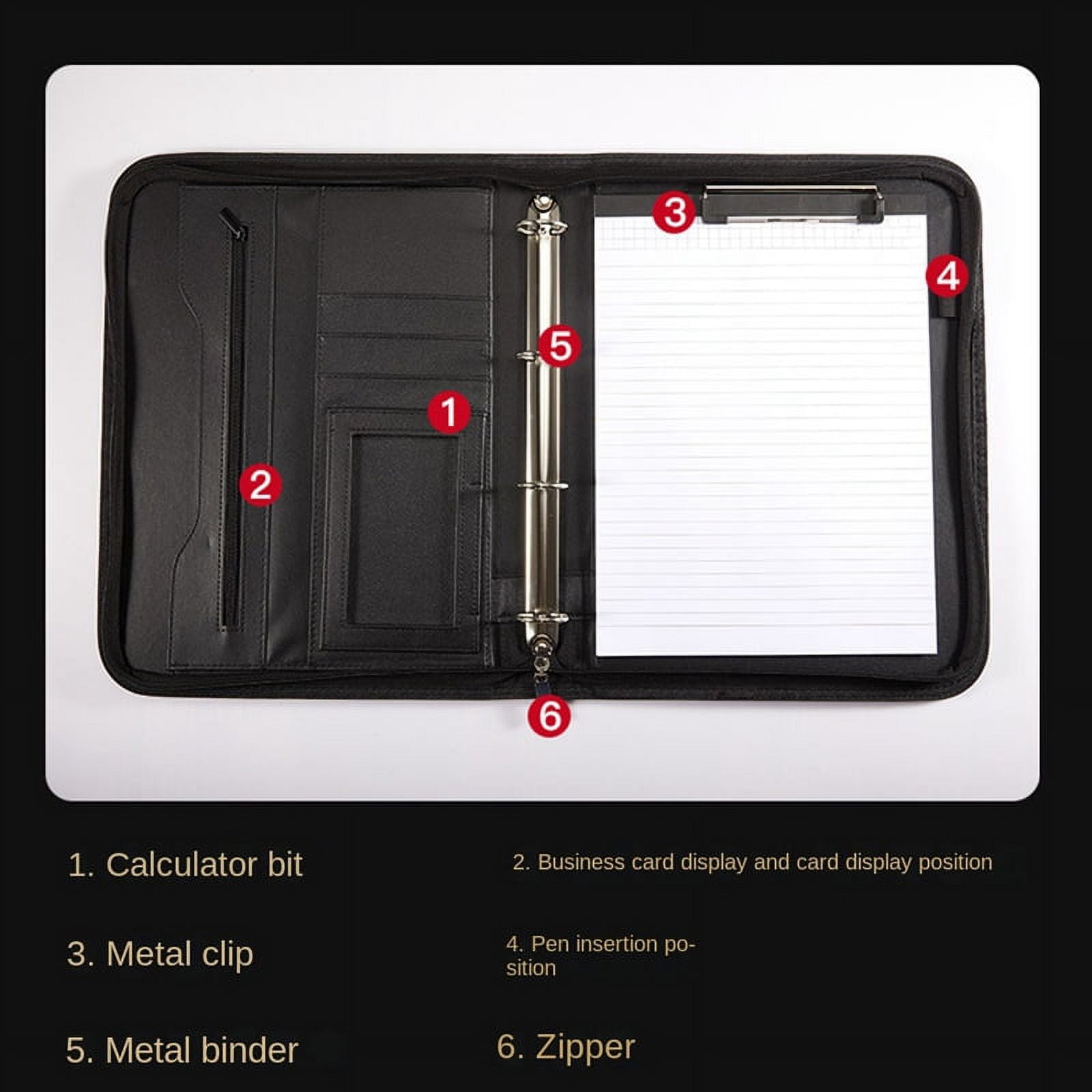 Zippered Portfolio Organizer, Leather Padfolio Binder, Professional Business Binder, Organizer for /Document (Brown) โ image 3