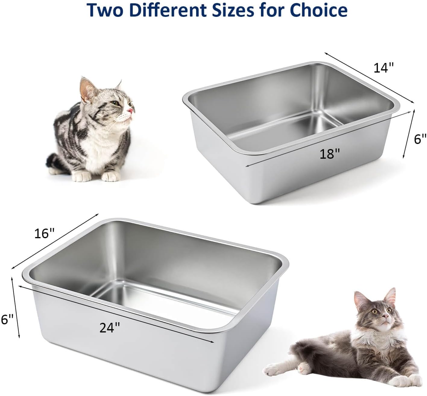 Stainless Steel Cat Litter Box, High Sides Kitten Toilet, Top Open Pet Tray, Non-Stick, Odorless, Rt-Resistant, Easy-Clean Pan, Silver Box (24x16x6 Inch) โ image 2