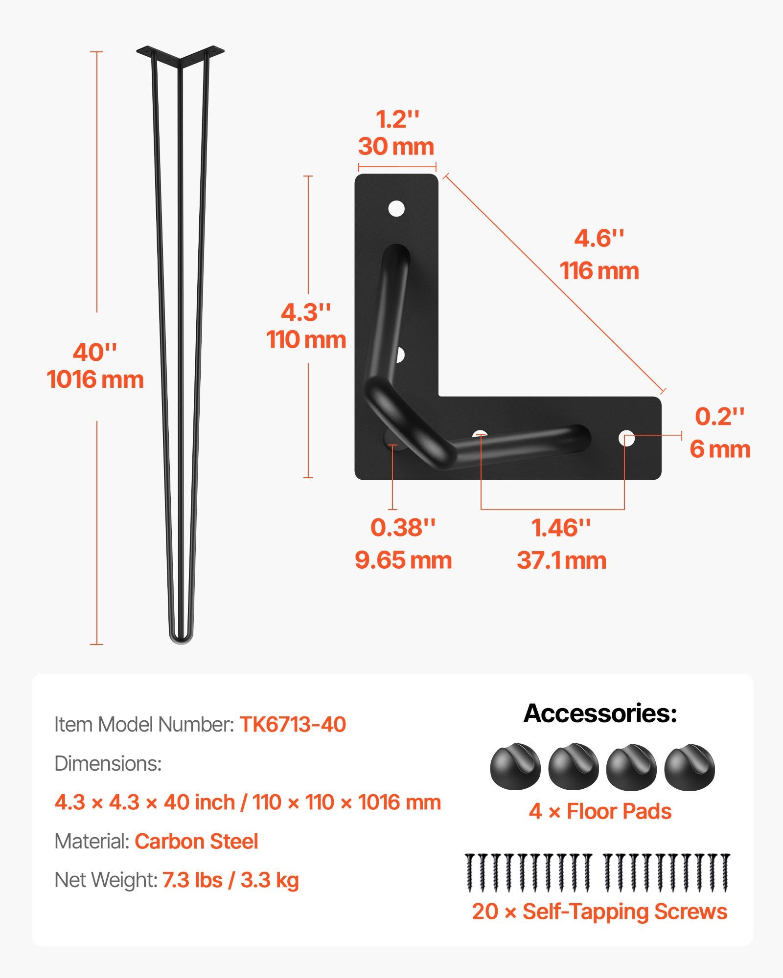 4 Pack Hairpin Table Legs 101.6cm Black Heavy Duty 3 Rod Carbon Steel Furniture Legs for Desk Dining Table Bench End Table DIY Each Supports 99.8kg โ image 2