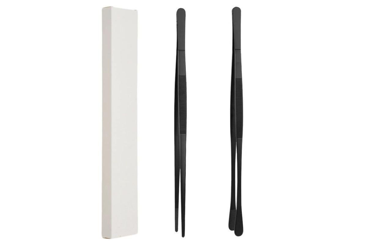 2 Pack 30cm BBQ Tongs Stainless Steel Round and Straight Head for Grilling Cooking - Black โ image 6