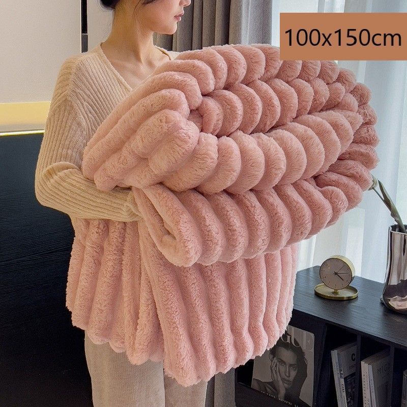 Mini Portable Bunny Plush Blanket Thick Flannel Travel Knee Throw Kids Blanket Dusty Pink 100 × 150cm Perfect Christmas Gift