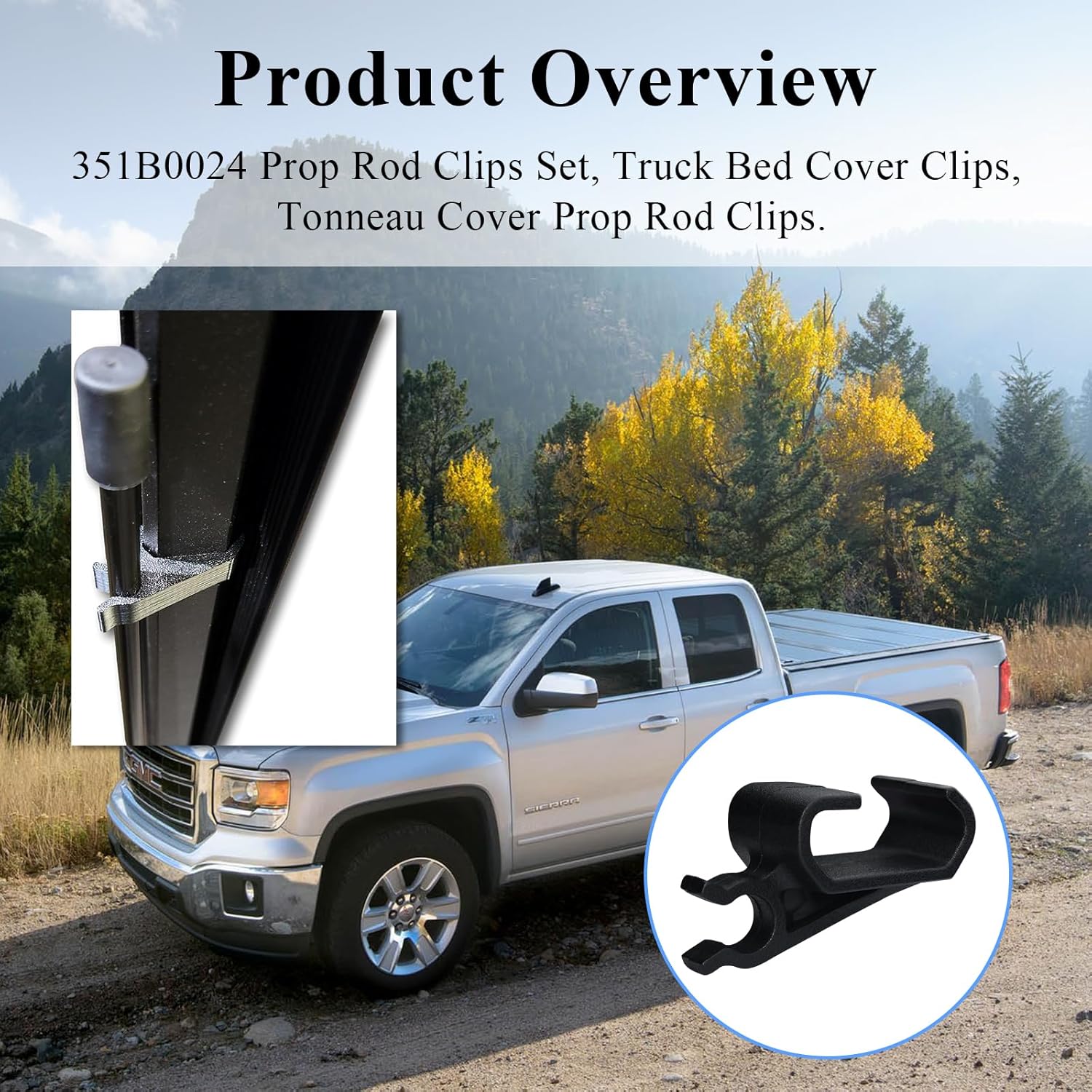 2 pcs 351B0024 Truck Bed Cover Clips, Tonneau Cover Prop Rod Clips, Compatible with RealTruck BAK BAKFlip MX4, Undercover Ultra Flex Hard Folding Truck Bed โ image 2