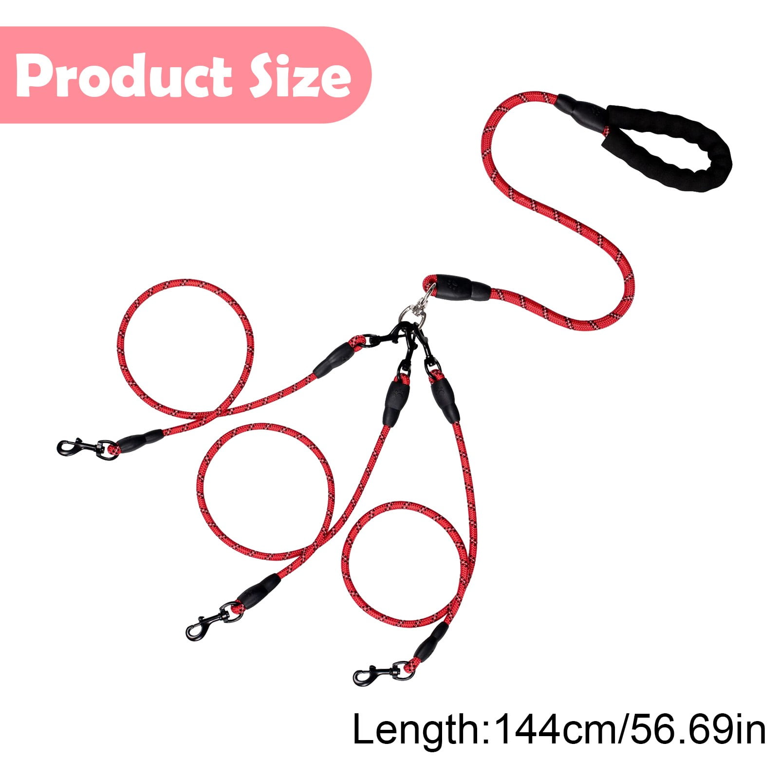 3 Dog Leash No Tangle, Heavy Duty Multiple Dog Lead Shock Absorbing Bungee, Triple Bungee Leash, Reflective Dog Leash Free Multi Pet Walking Rope with โ image 3