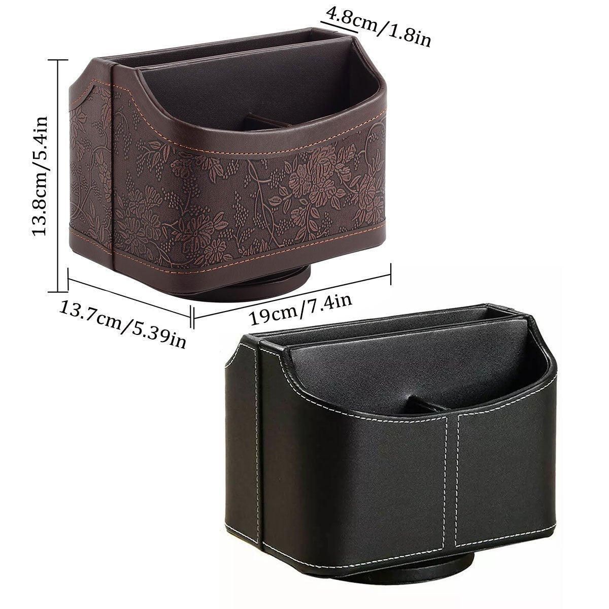 Leather Remote Control Holder 360 Degree Spinning Desk TV Remote Table Organizer - Black β image 4