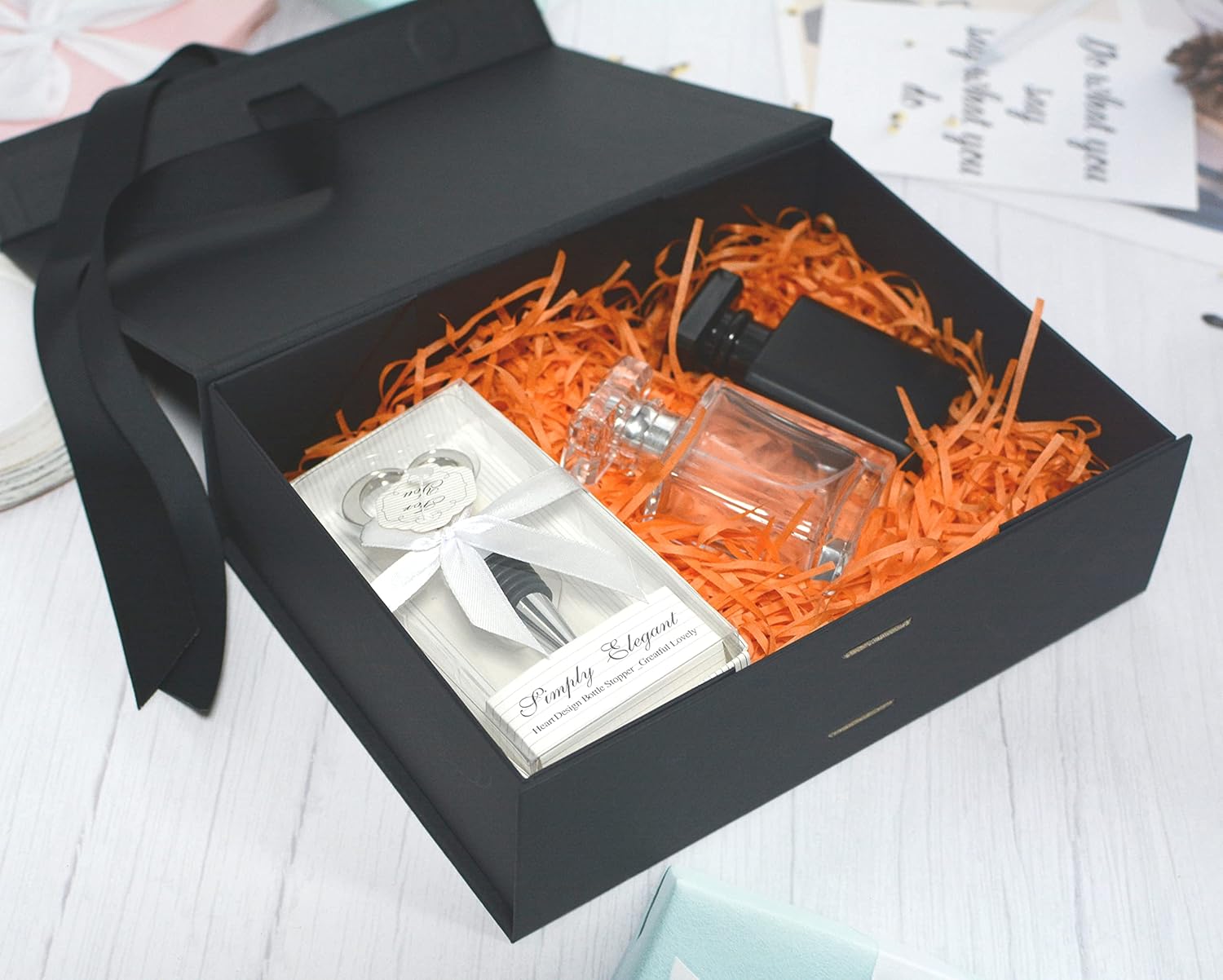 Black Luxury Magnetic Gift Box with Lid, Ribbons and Gift Bag, Medium Size-9.4x7x3 Inches, Great for Christmas, New Year, Wedding, Birthdays, Man โ image 4
