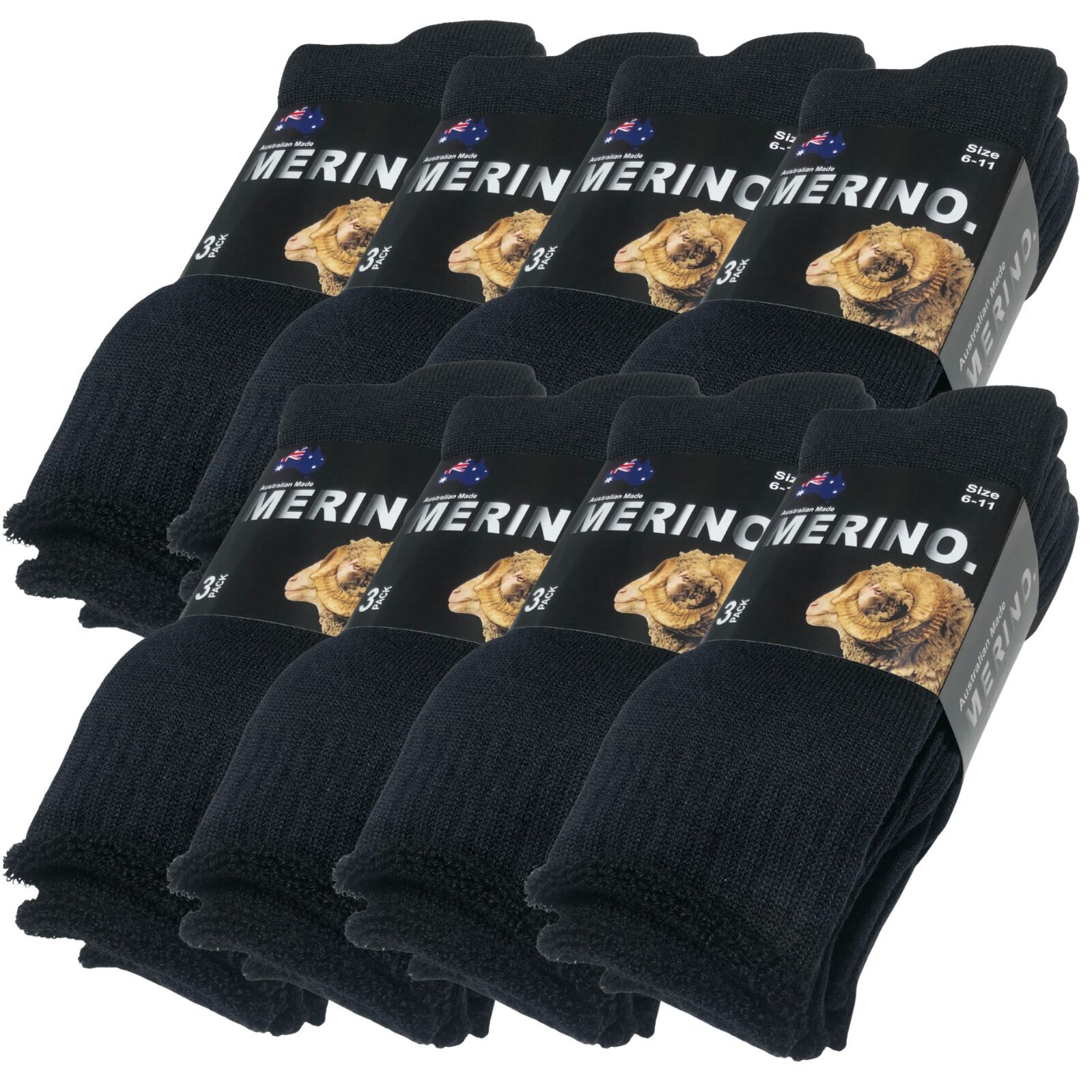 9 Pairs MERINO WOOL SOCKS Mens Heavy Duty Premium Thick Work Socks Cushion in Black — image 2