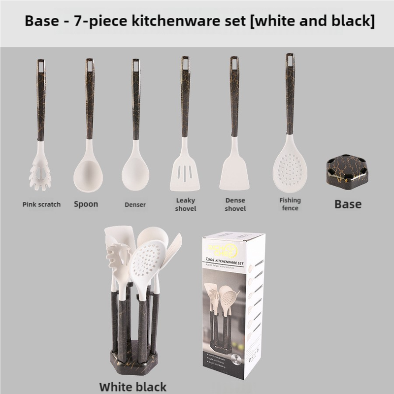White And Black Set High-Temperature Resistant 7-Piece Silicone Kitchen Utensils Set – Non-Stick Cooking Tools, Food-Grade Silicone, Heat-Resistant Spatulas