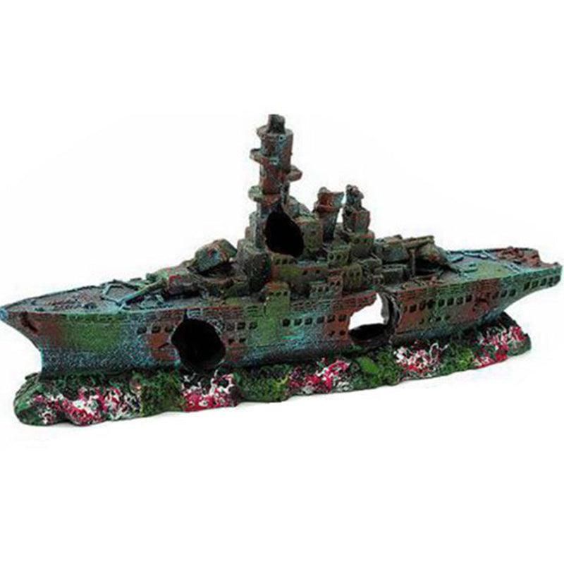 Aquarium Shipwreck Ship Fish Tank Resin Sunken Ship Fishing Hiding Pot Decor — image 2