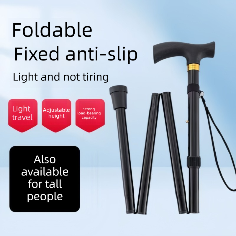 Folding Hiking Stick Black - Adjustable Aluminum Telescopic Walking Cane, 5-Height Settings 82-95cm, Lightweight Portable Trekking Pole for Seniors โ image 2