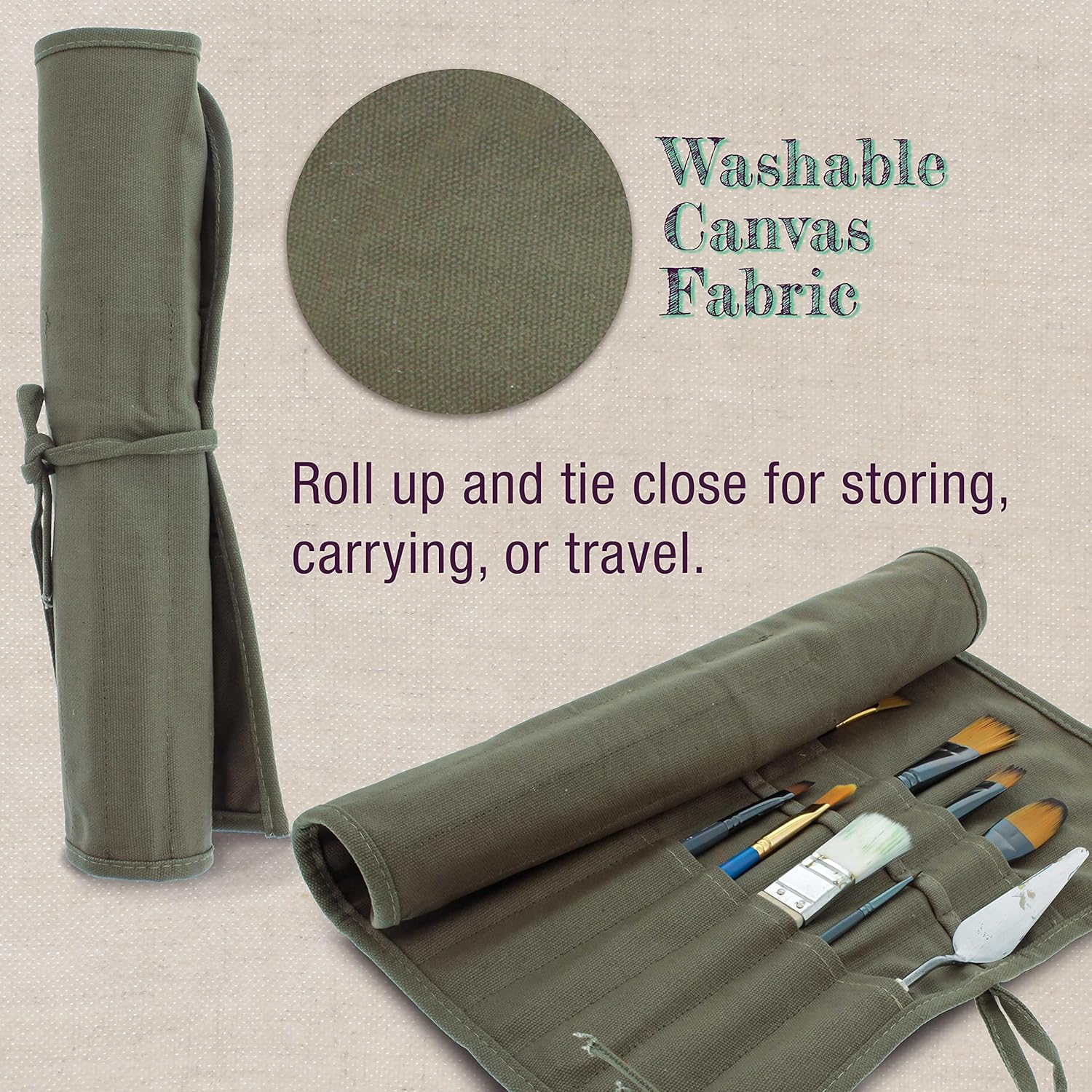 Deluxe Canvas Art Paint Brush Holder & Storage Organizer Roll-Up Case Bag - 24 Slot Pockets Carry Pouch - Protect Artist Acrylic Oil Watercolor Paintbrushes โ image 5
