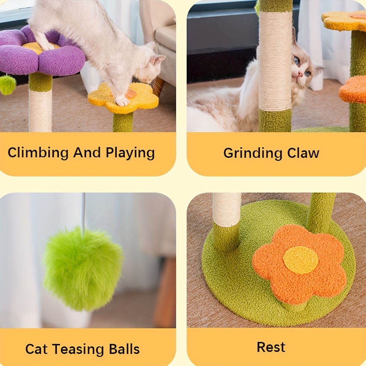 Cat Tree Flower-Shaped Cat Tree Cat Scratching Post Cat Furniture Sisal Rope - Purple - Size 40-40-48 โ image 4
