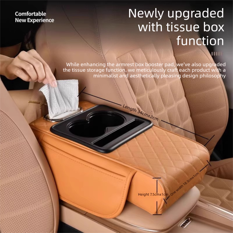 Yellow Car Central Armrest Box Raiser Pad with Cup Holder, Tissue Box & Phone Storage – 4-in-1 Multi-Functional Design — image 3