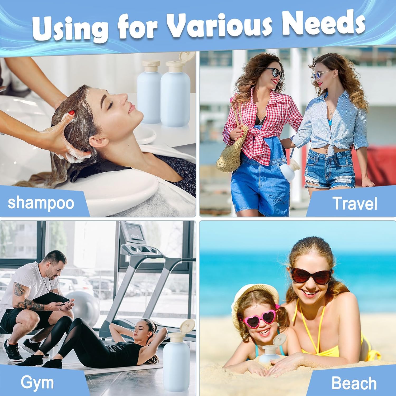 6 PCS Shampoo Travel Bottles, 200ml Refillable Travel Bottles Set for Toiletries,Empty Plastic Squeeze Bottles with Flip Cap for Conditioner, Lotions and — image 2