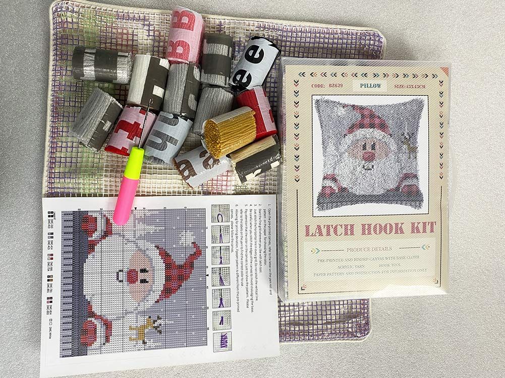 Cartoon Latch Hook Kits Pillow DIY Handmade Printed Canvas Cushion Latch Hook Kit Christmas Decor,16.9 × 16.9 '' — image 4