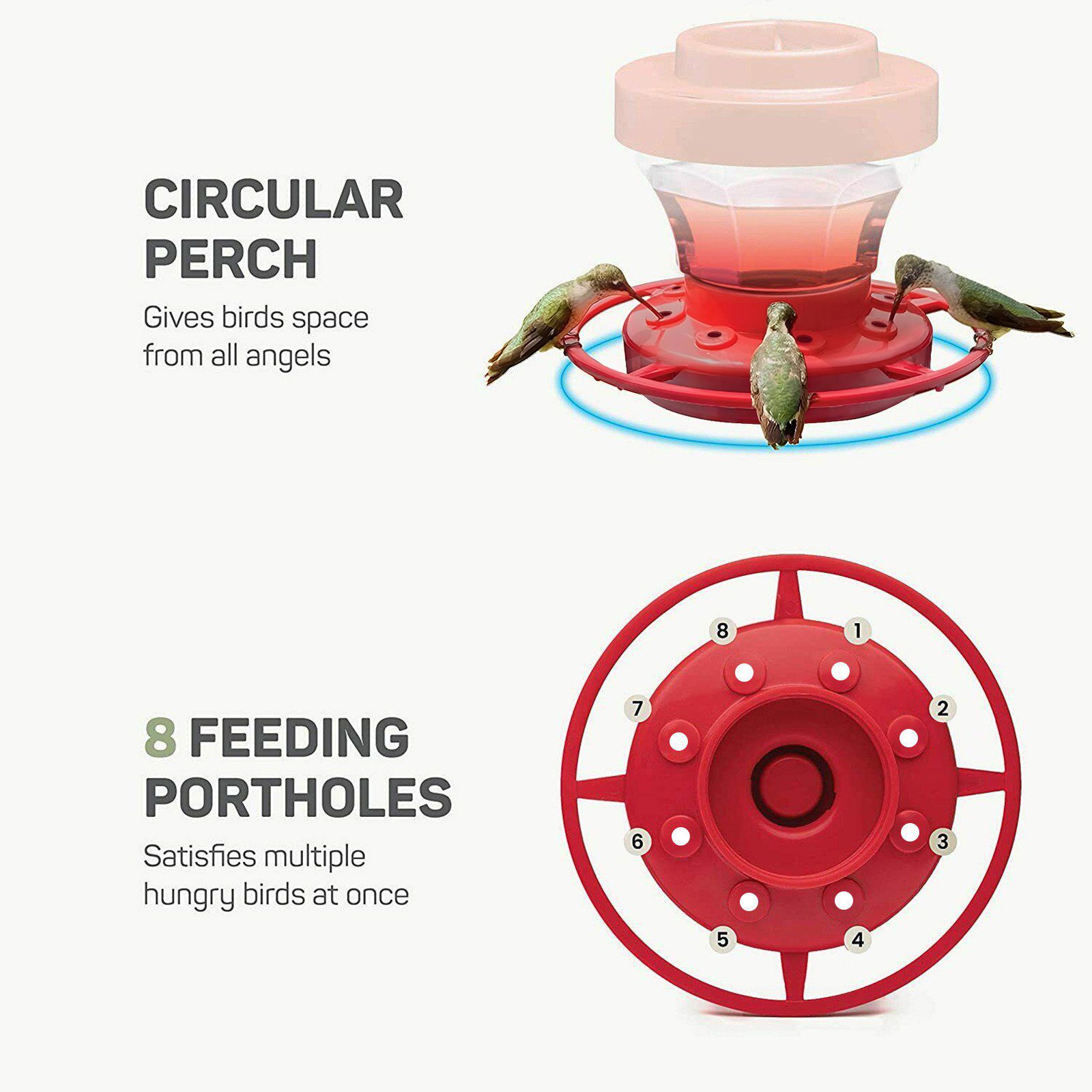 Hummingbird Feeder with Hook and 8 Feeding Stations, Bird Water Feeder for Outside Hanging for Garden Yard (2) — image 3