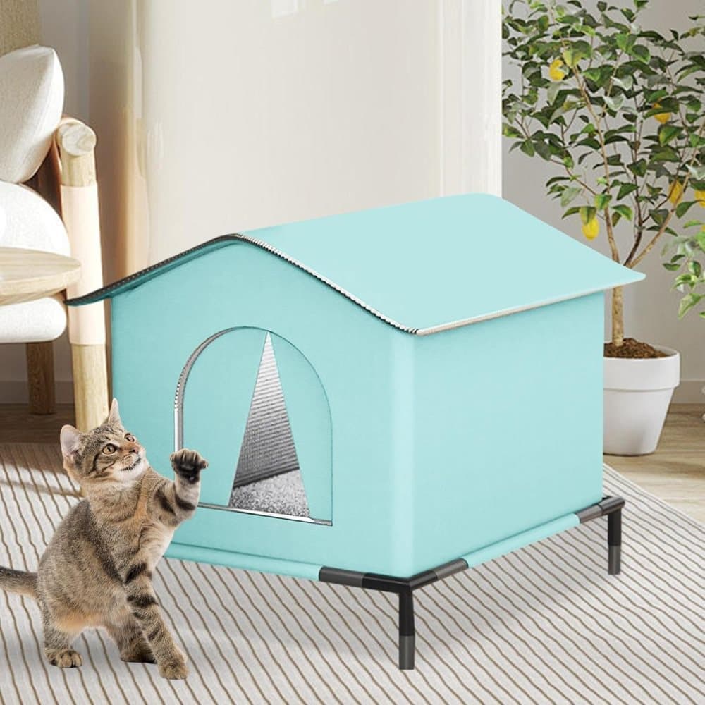 1 Pack Waterproof Insulated Outdoor Cat House for Homeless Cats and Small Animals, 42 x 42cm, Blue — image 4