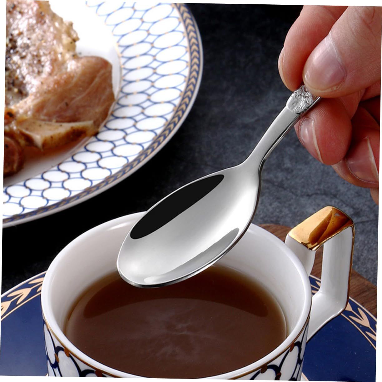 4pcs,Stainless steel knife, fork, spoon, creative Western tableware knife, fork, spoon, four piece set, stone patterned handle knife — image 3