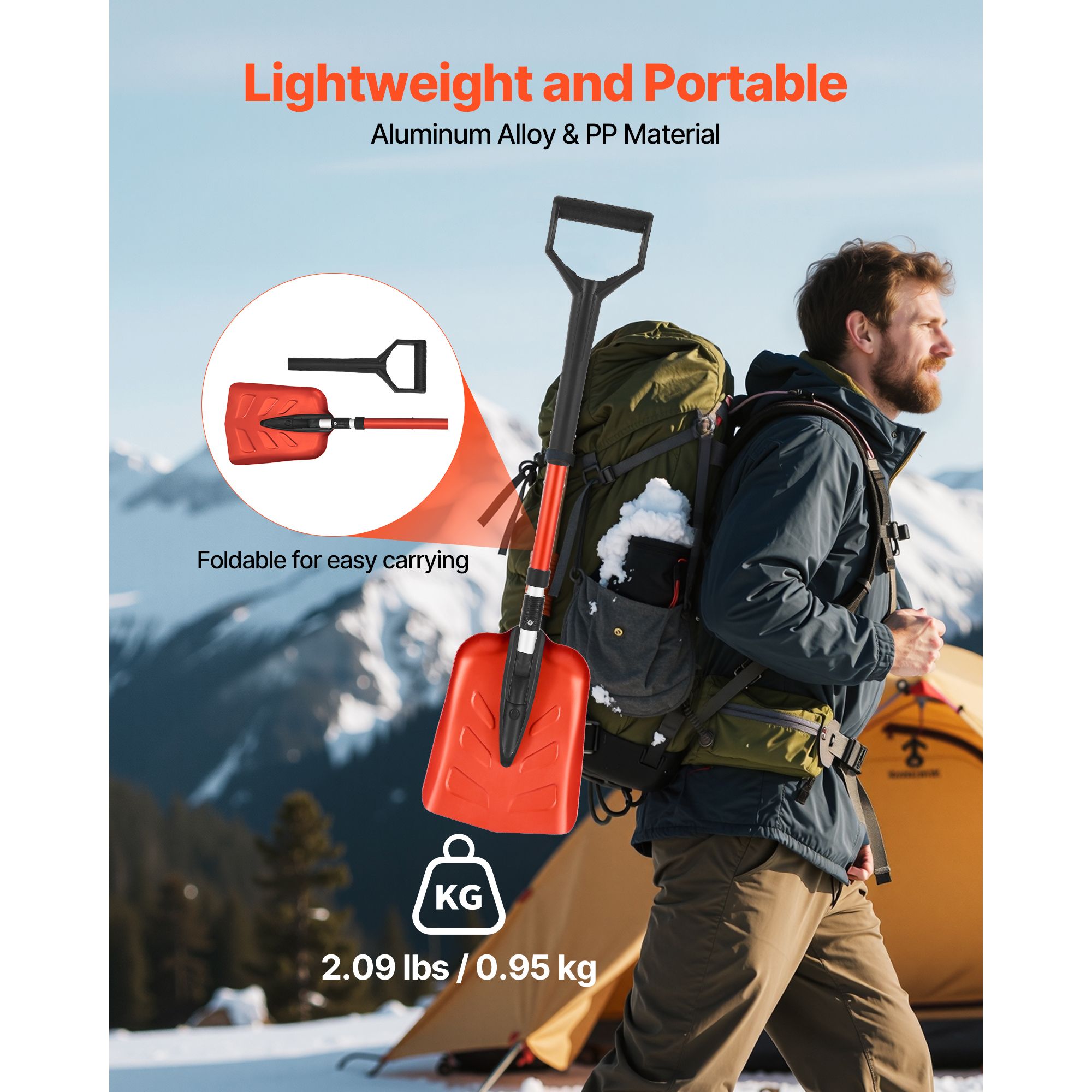 Snow Shovel for Driveway, 22cm Foldable Snow Shovel with D-shaped Handle, 36-40 in Adjustable, Lightweight Aluminum Alloy Snows Removal Tool, Reduce Back — image 4