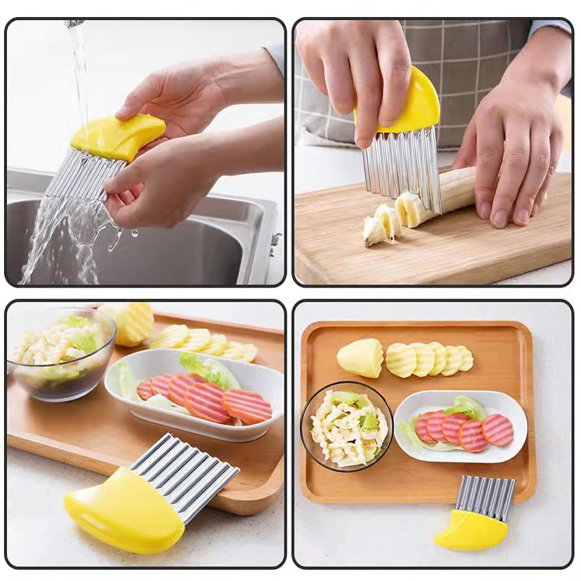 2pc Crinkle Cutter Wavy Chopper Knife - Slicer Helper Stainless-Steel French Fries Cutter for Vegetable Potato Cucumber Carrots — image 4